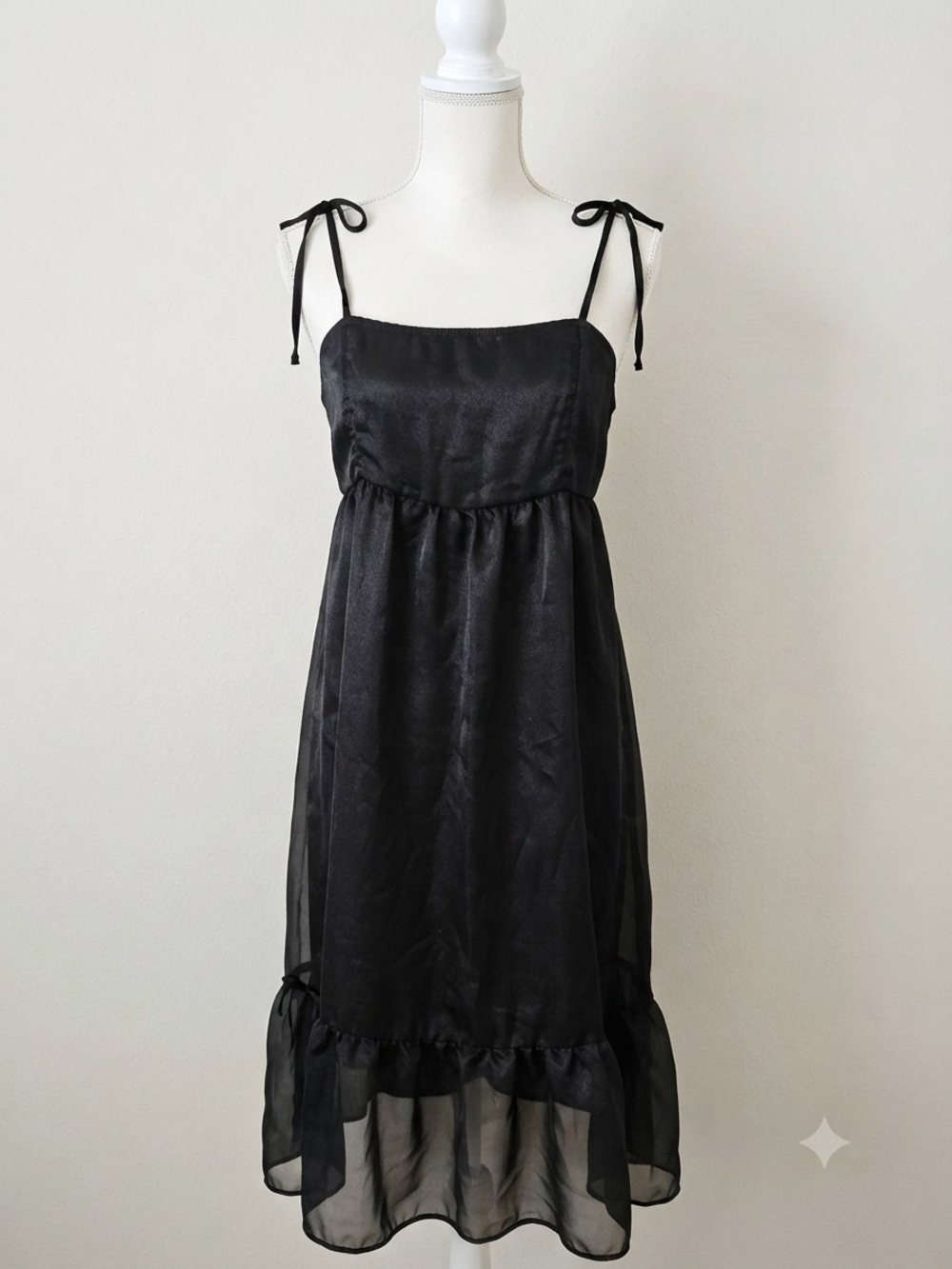 wild fable Black Tie-Shoulder Midi Dress with Ruffled Hem